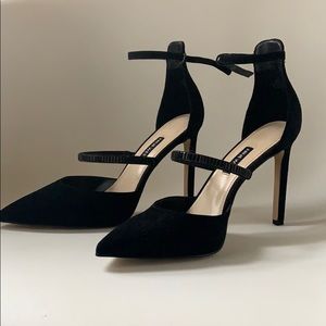 Nine West Black Suede Ankle Strap Heels